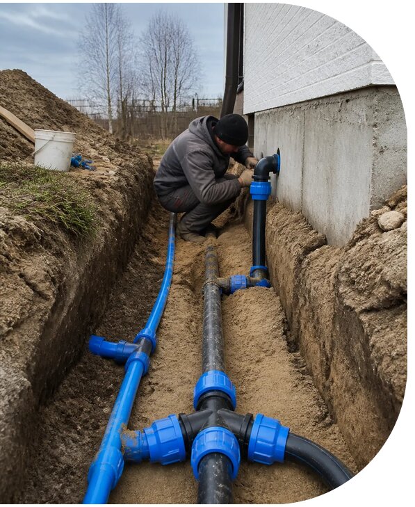Монтаж наружного водопровода на участке под ключ в Москве